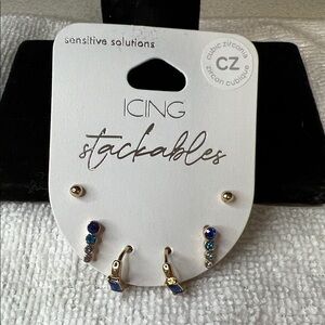 Icing Gold Earrings with Blue and Green Accents
